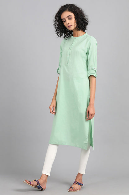 Light Green Solid Straight Cotton Kurta