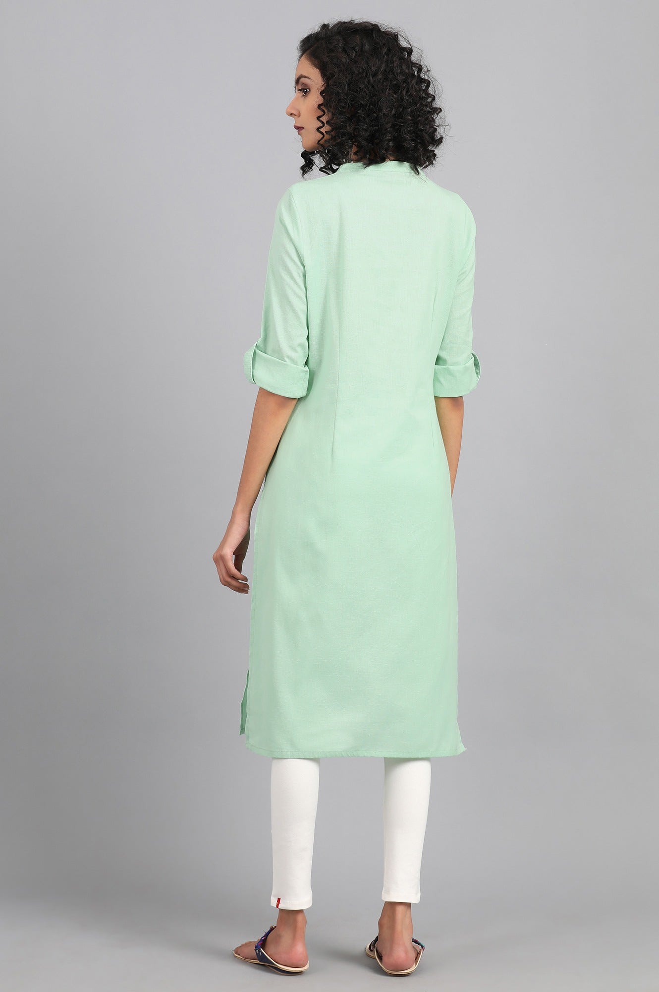 Light Green Solid Straight Cotton Kurta