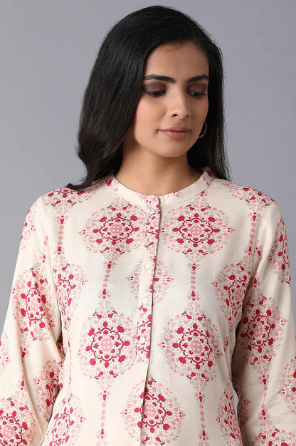 Beige Geometric Straight Rayon Kurta