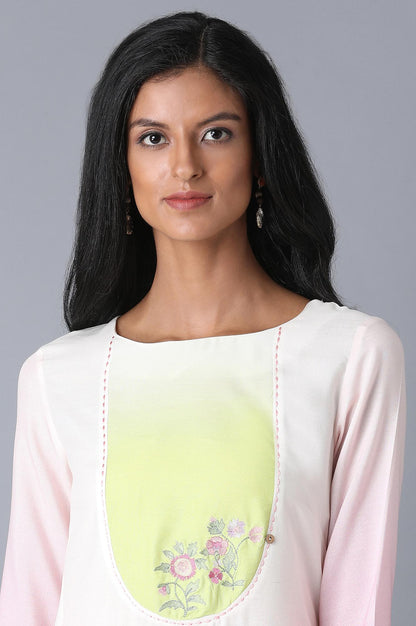 Light Pink Solid Thread Embroidered Rayon Asymmetric Kurta and Slim Pant Set