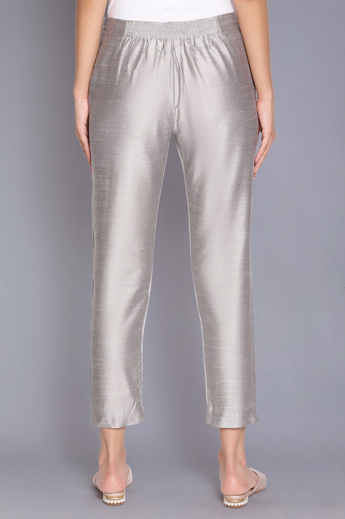 Silver Solid Slim Fit Viscose Trouser