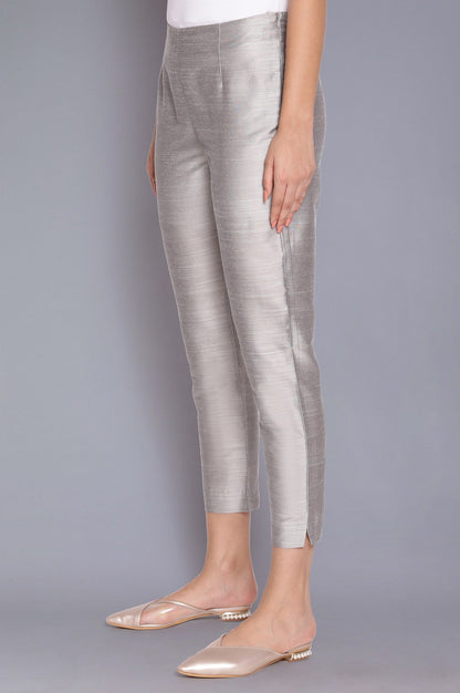 Silver Solid Slim Fit Viscose Trouser
