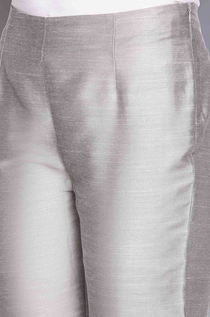 Silver Solid Slim Fit Viscose Trouser