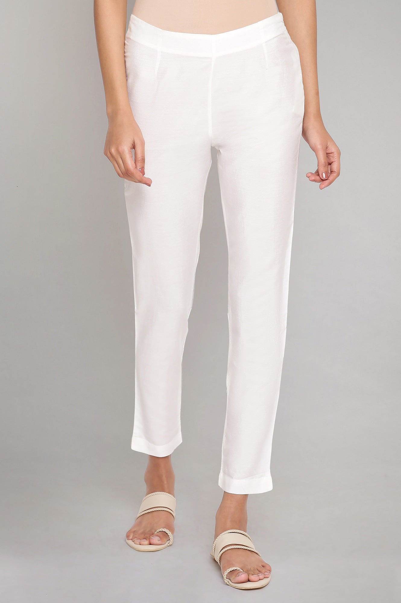 Ecru Lace Rayon Straight Kurta and Slim Pant Set