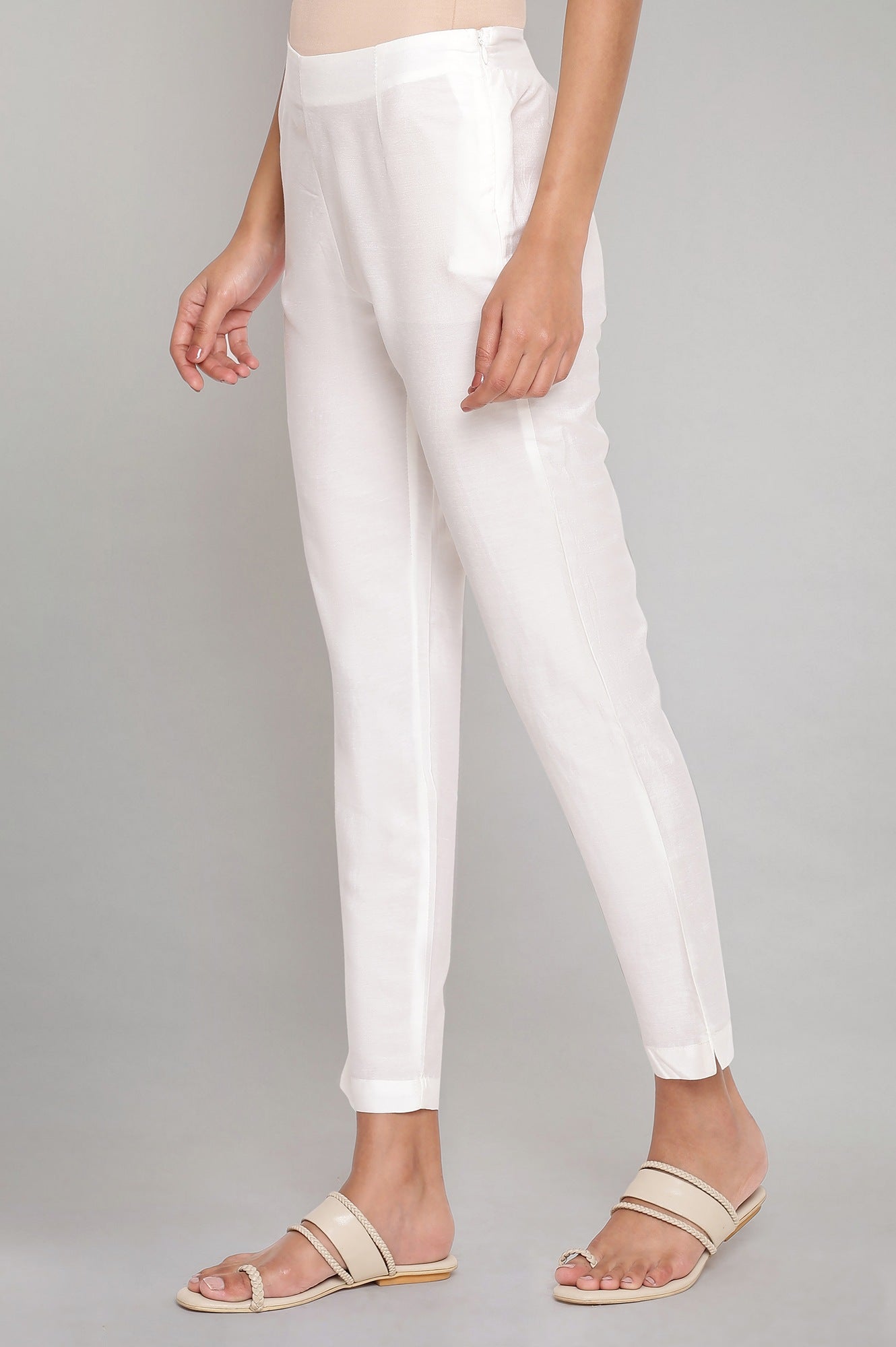 Ecru Lace Rayon Straight Kurta and Slim Pant Set