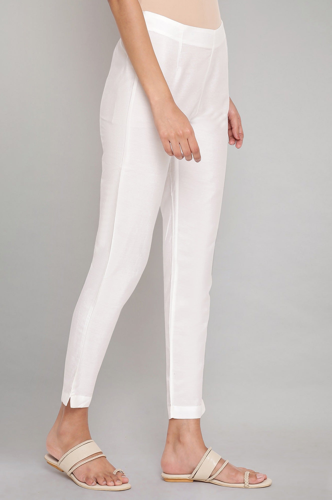 Ecru Lace Rayon Straight Kurta and Slim Pant Set