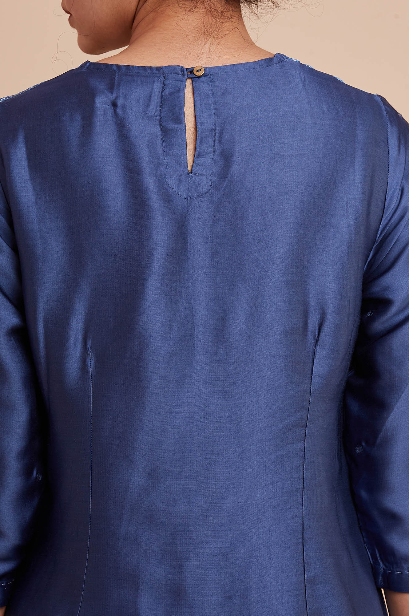 Blue Printed Straight kurta In Lustrous Satin