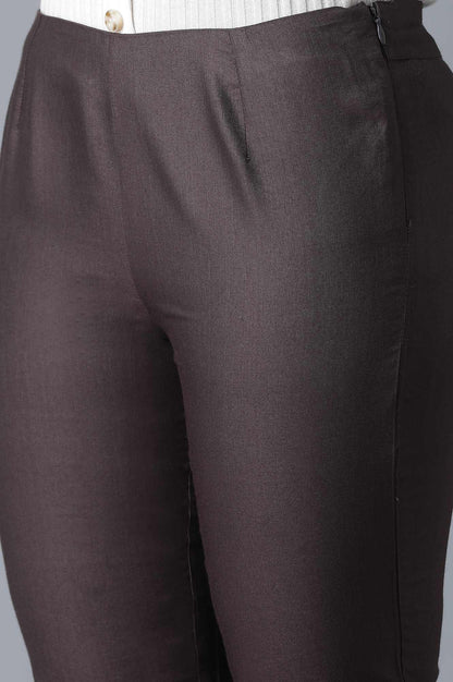 Brown Solid Embroidered Tapered Silk Slim Pants