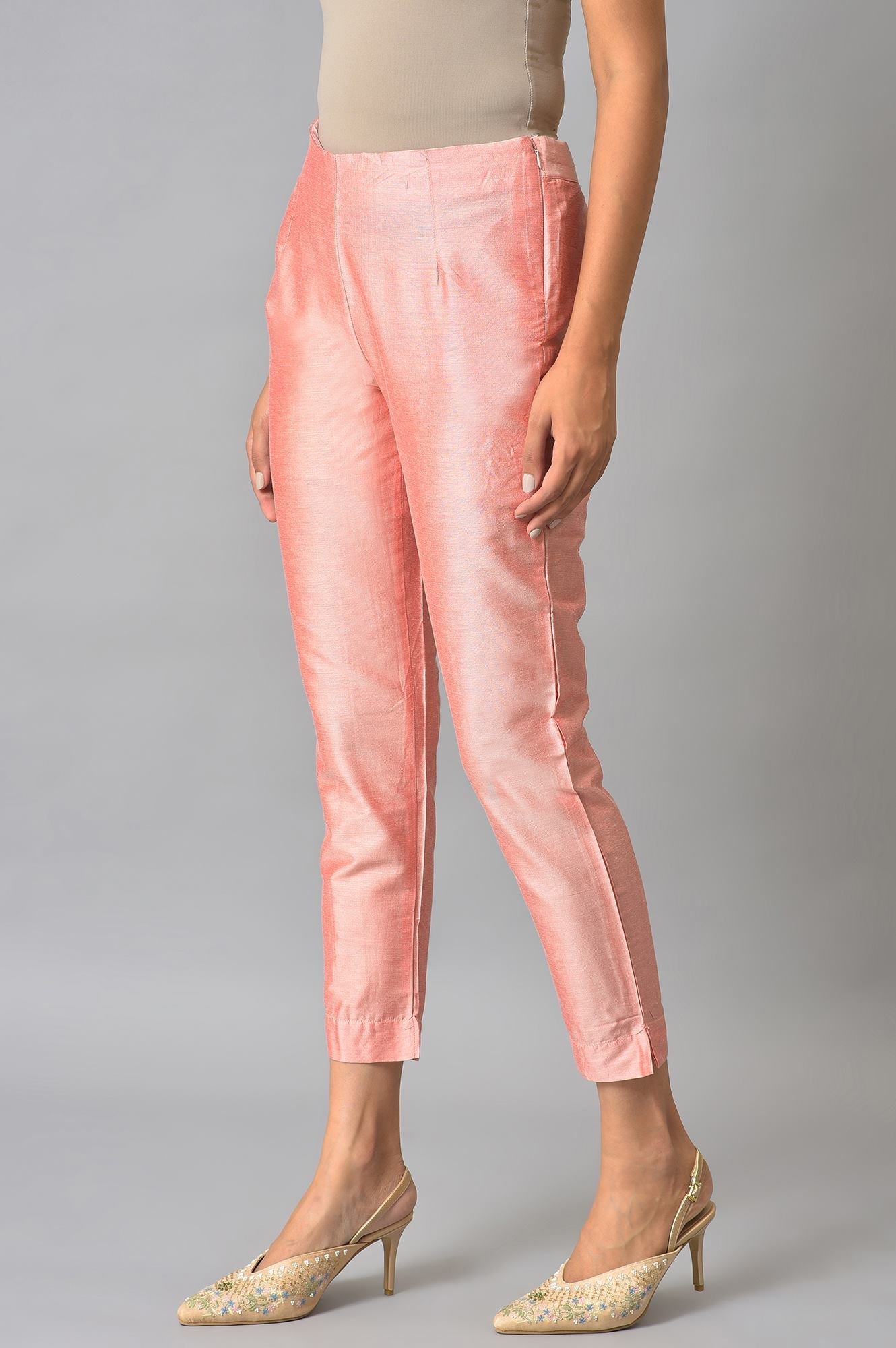Light Pink Paisley Rayon Straight Kurta and Slim Pant Set