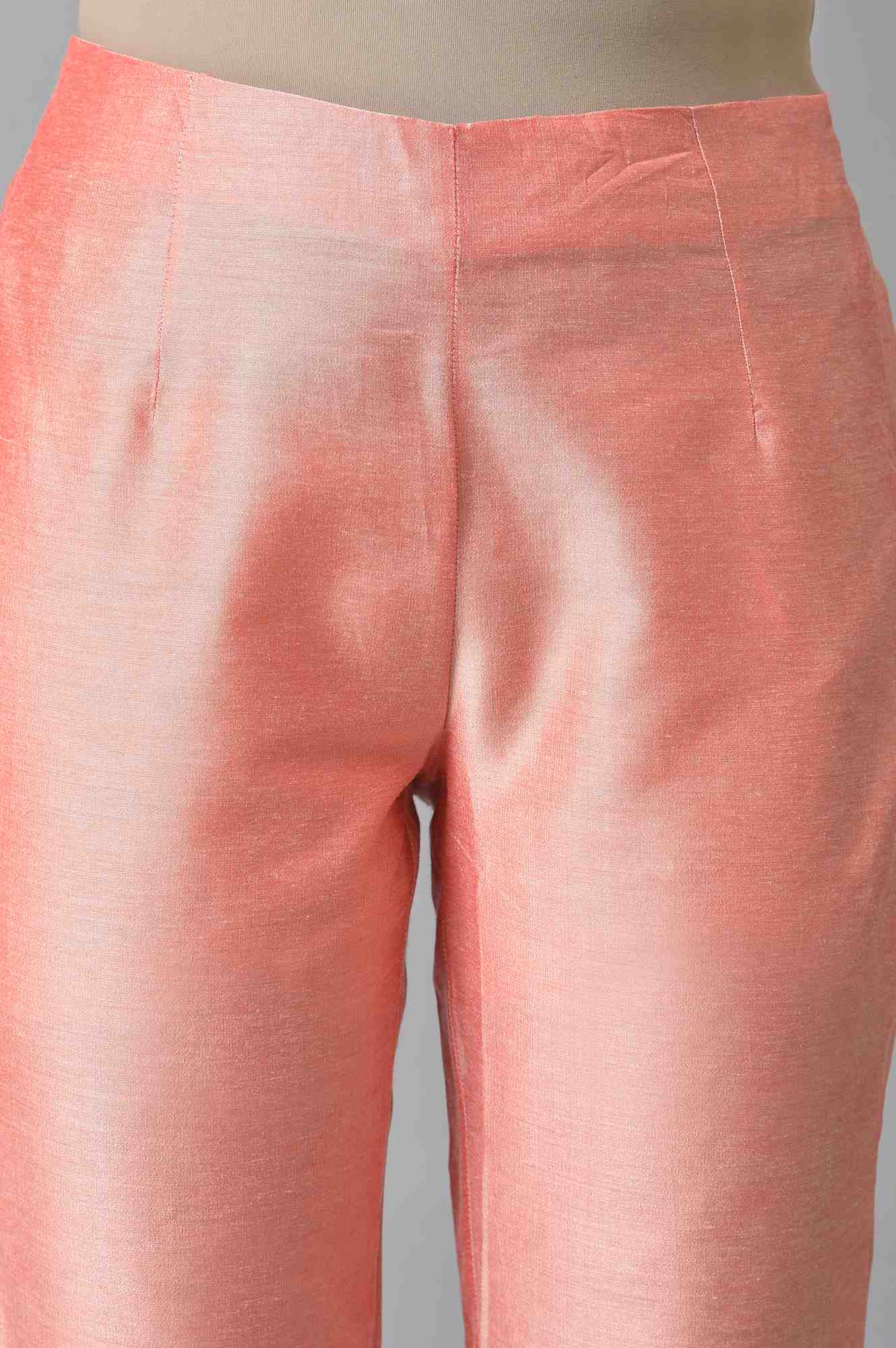 Light Pink Paisley Rayon Straight Kurta and Slim Pant Set