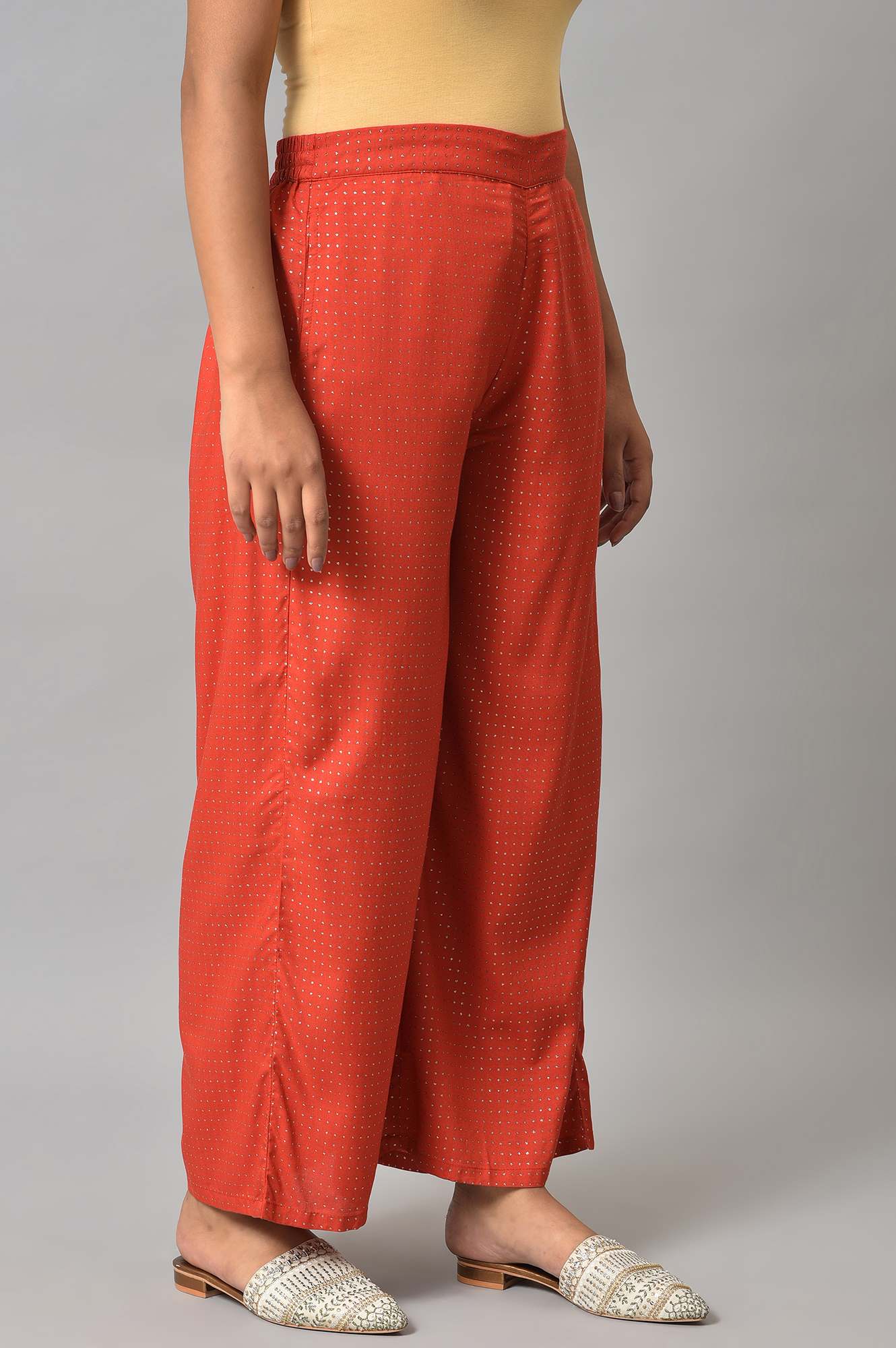 Red Geometric Printed Rayon Straight Kurta and Parallel Pant Set