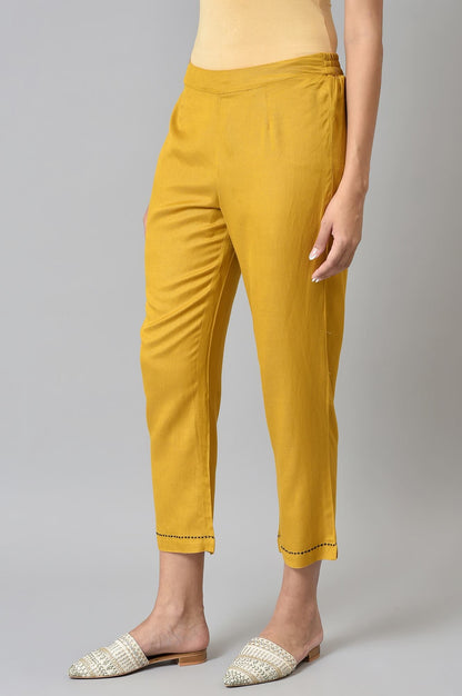 Light Yellow Solid Thread Embroidered Pure Cotton A-Line Kurta and Straight Pant Set