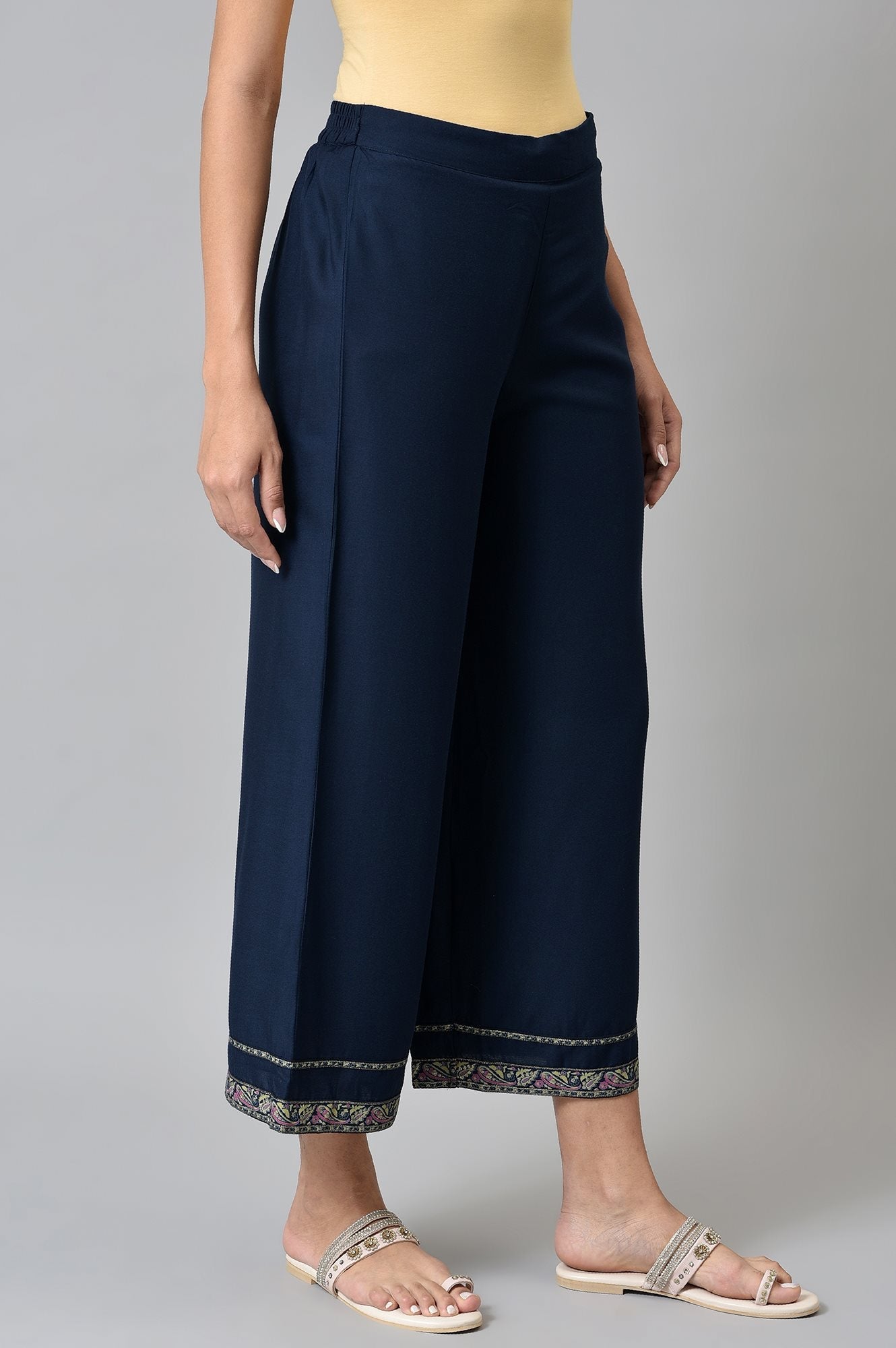 Blue Metallic Embroidery Straight Kurta and Parallel Pant Set