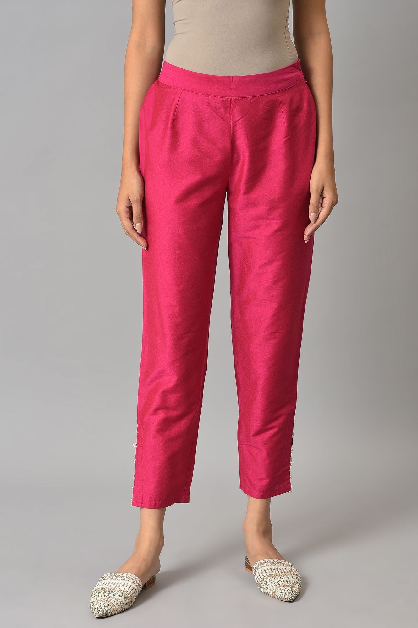 Pink Thread Embroidery Straight Kurta and Slim Pant Set