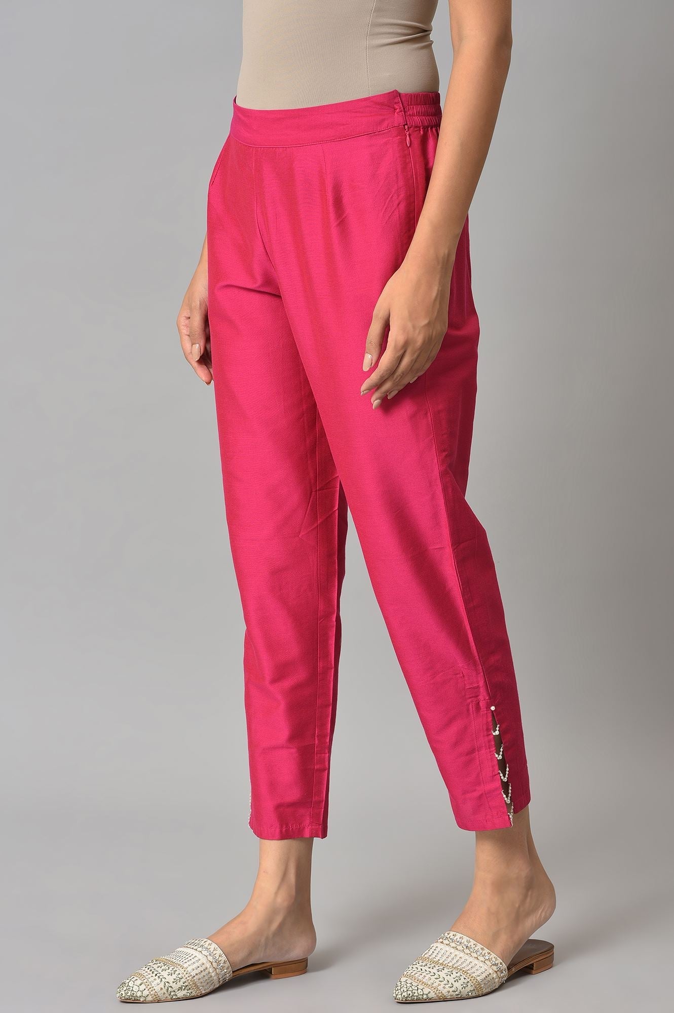 Light Pink Geometric Printed Sequins Shantung Straight Kurta and Slim Pant Set