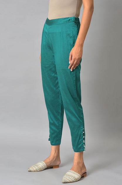 Green Thread Embroidery A-line Kurta and Slim Pant Set