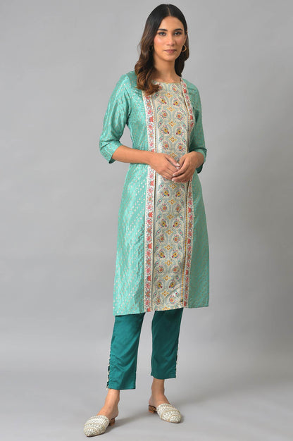 Green Solid Beaded Straight Slim Pant
