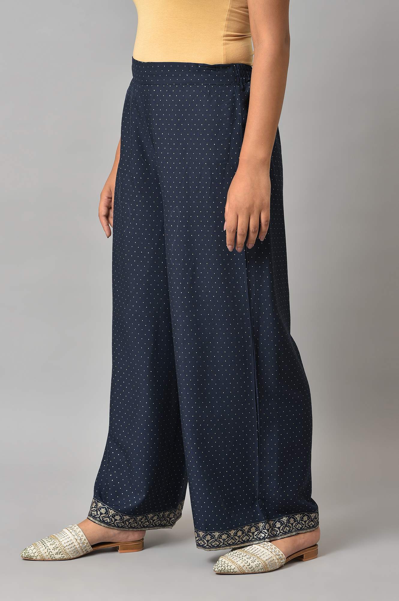 Blue Solid Printed Pure Cotton Straight Kurta with Parallel Pant Set