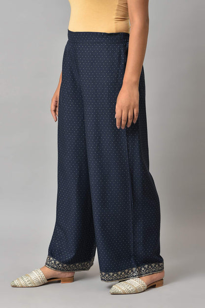 Blue Solid Printed Pure Cotton Straight Kurta with Parallel Pant Set