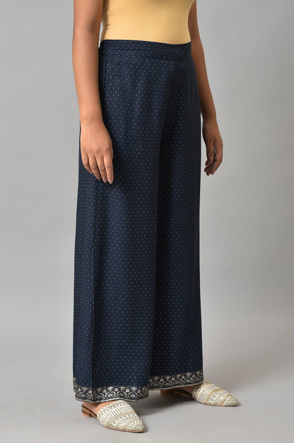 Blue Solid Printed Pure Cotton Straight Kurta with Parallel Pant Set