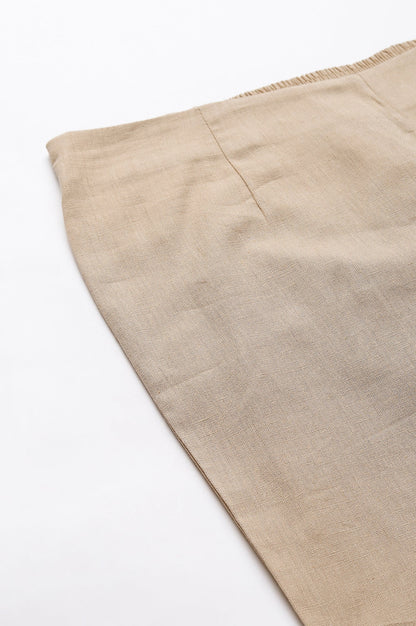 Beige Solid Slim Straight Leg Cotton Trouser