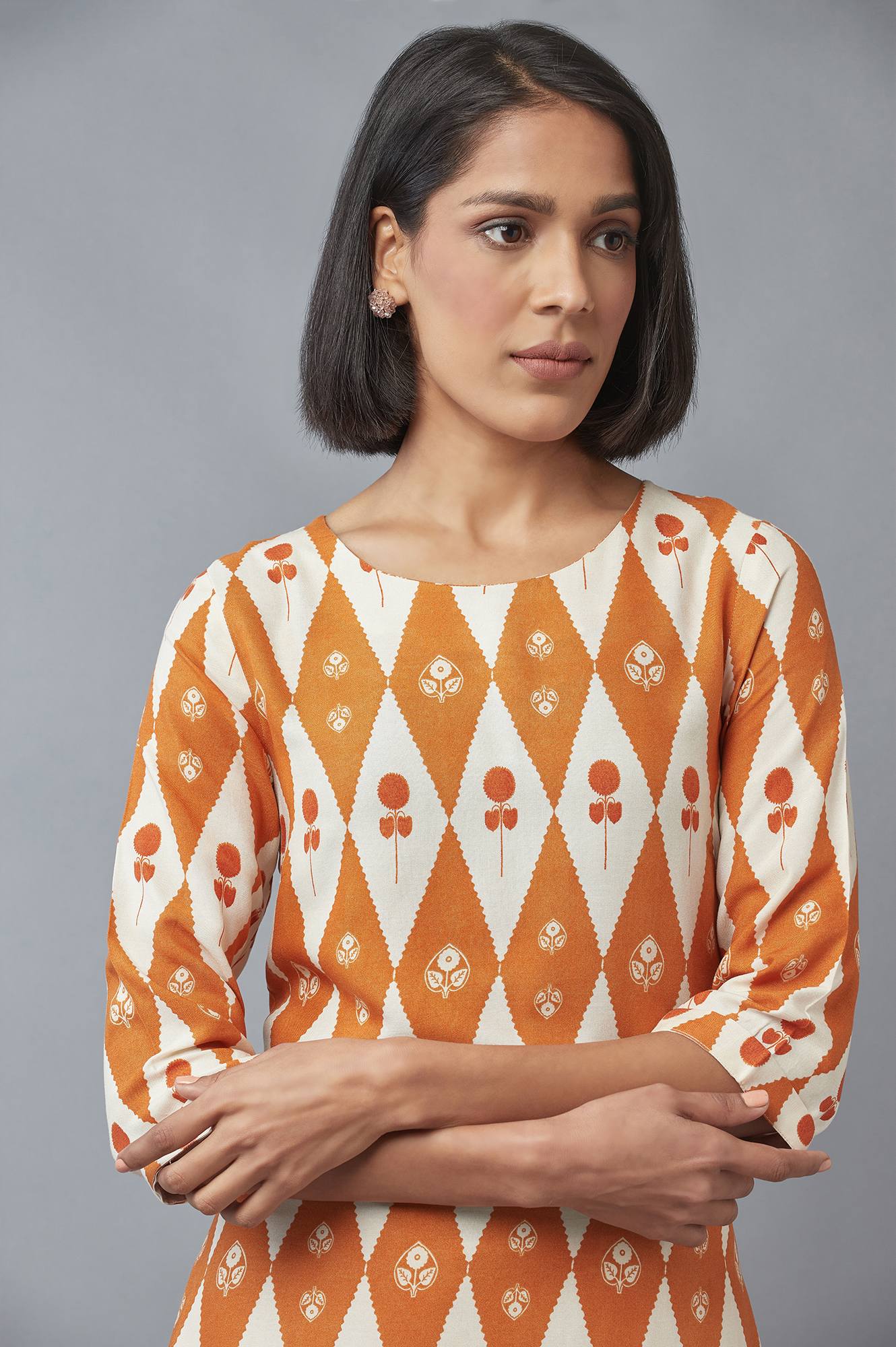 Orange Floral Printed Rayon A-Line Kurta and Parallel Pant Set