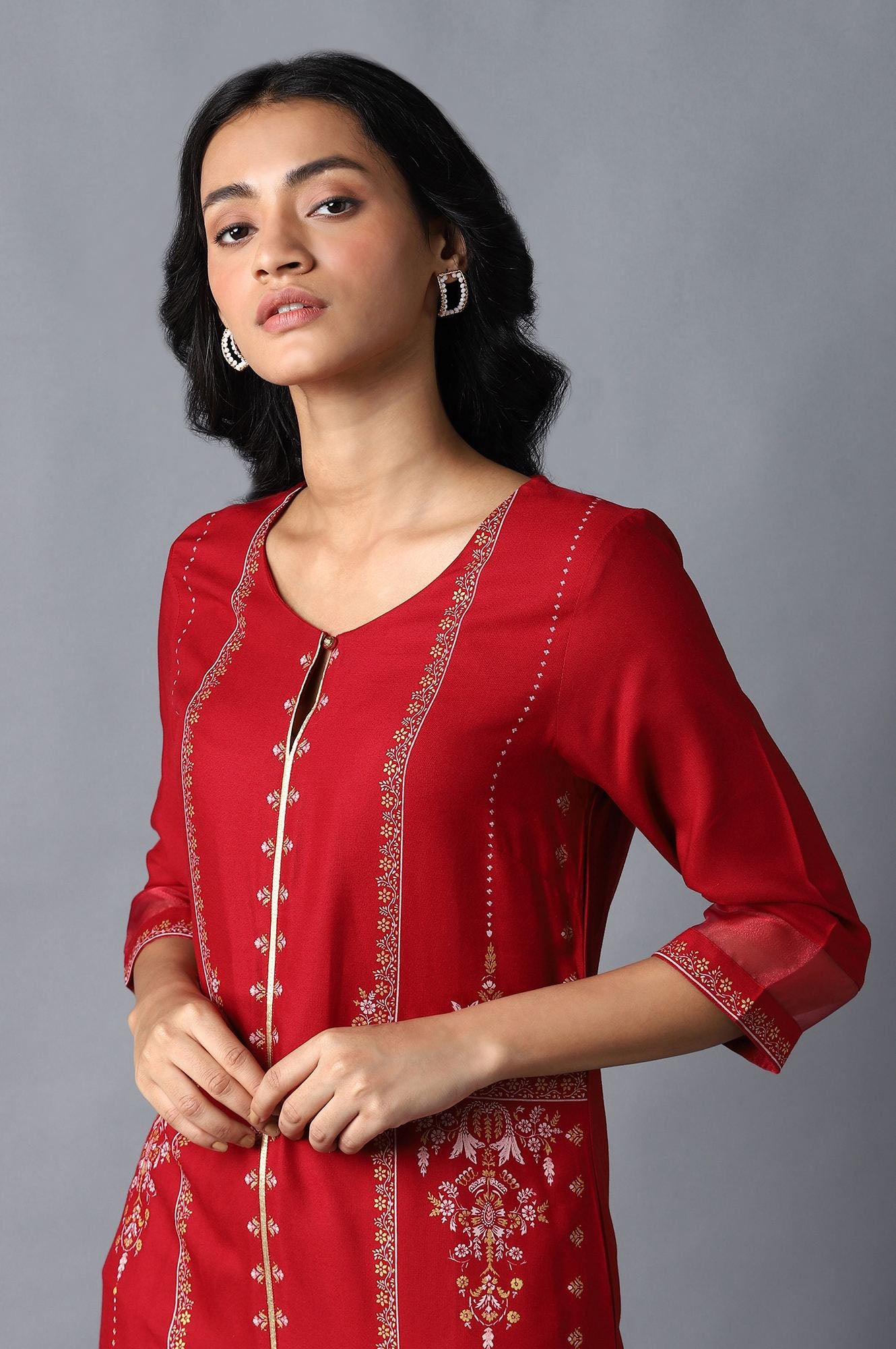 Red Straight Kurta and Slim Pant Set