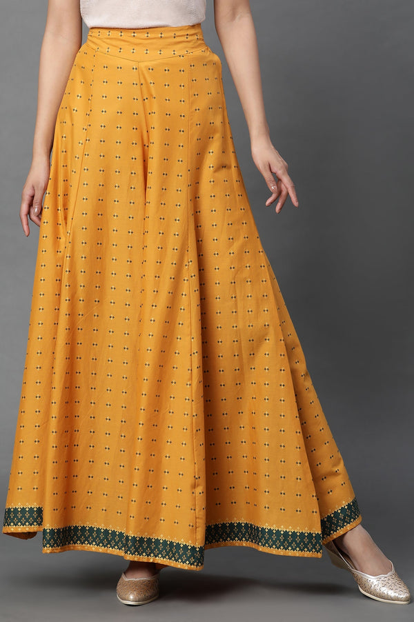 Yellow Printed Semi-Flared Palazzo Pants
