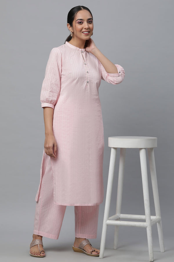 Pink Cotton Lurex Kurta and Palazzo Co-ord Set