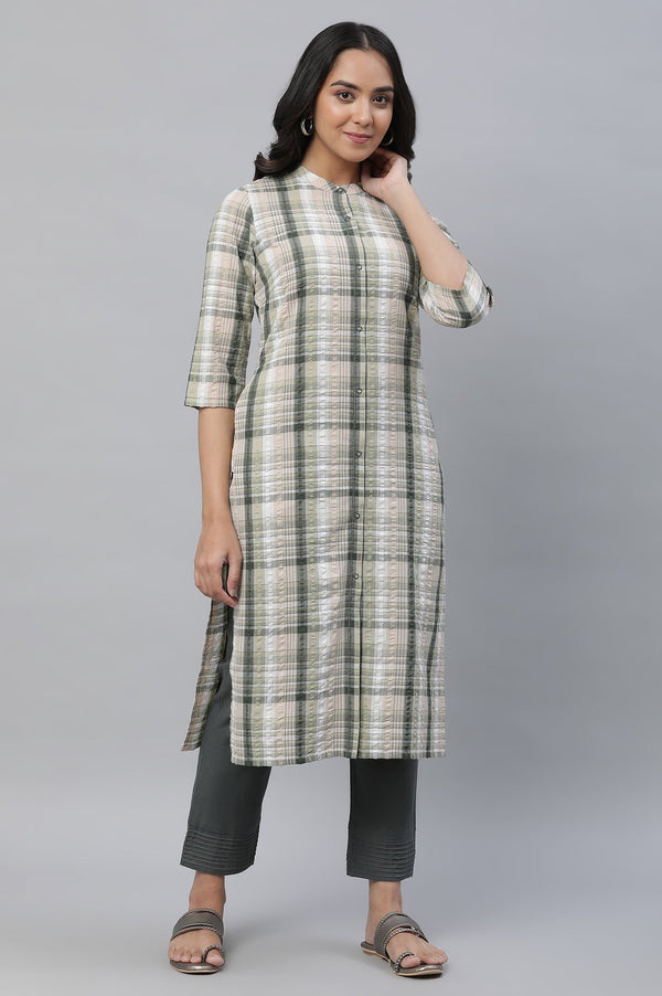 Aurelia Green Textured Cotton Kurta and Trouser Set