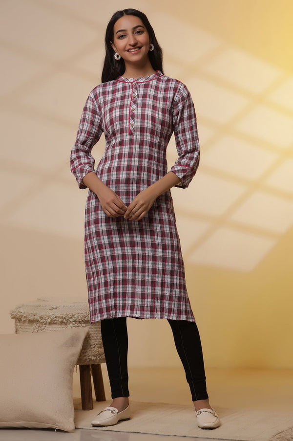 Aurelia White and Magenta Checker Kurta and Denim Jeggings Set