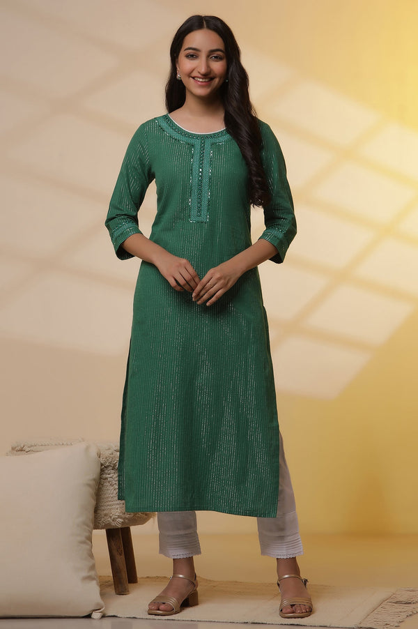 Aurelia Green Lurex Straight Kurta and Pants Set