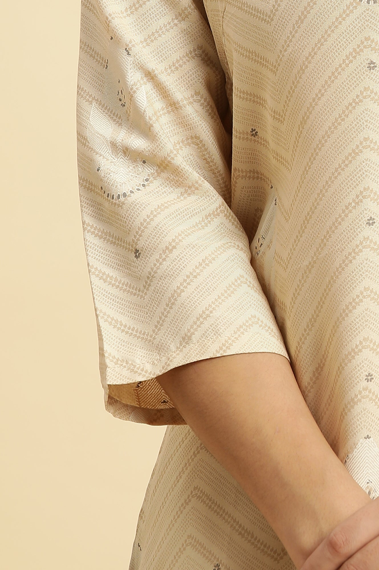 Beige Floral A-Line Rayon Kurta