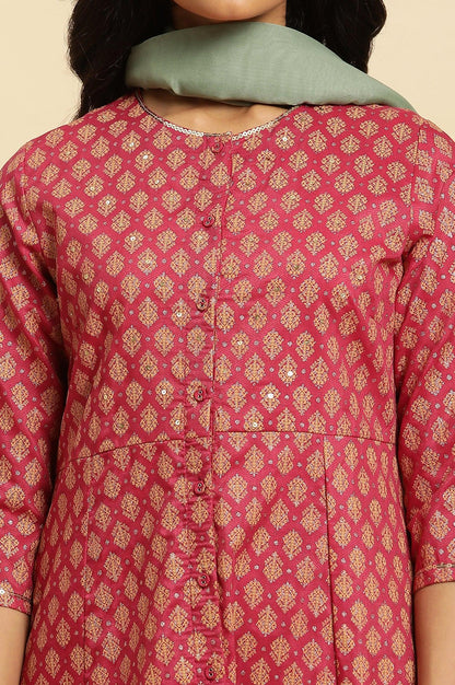 Maroon Flared Festive Kurta, Pants And Organza Dupatta Set - wforwoman