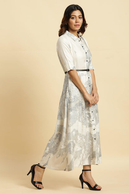 Ecru A-Line Placement Printed Long Western Dress - wforwoman