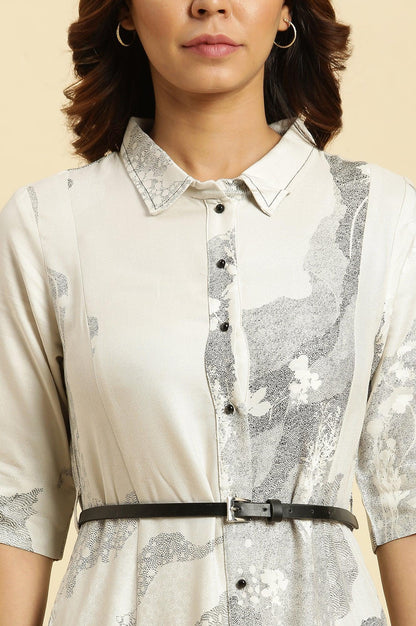 Ecru A-Line Placement Printed Long Western Dress - wforwoman