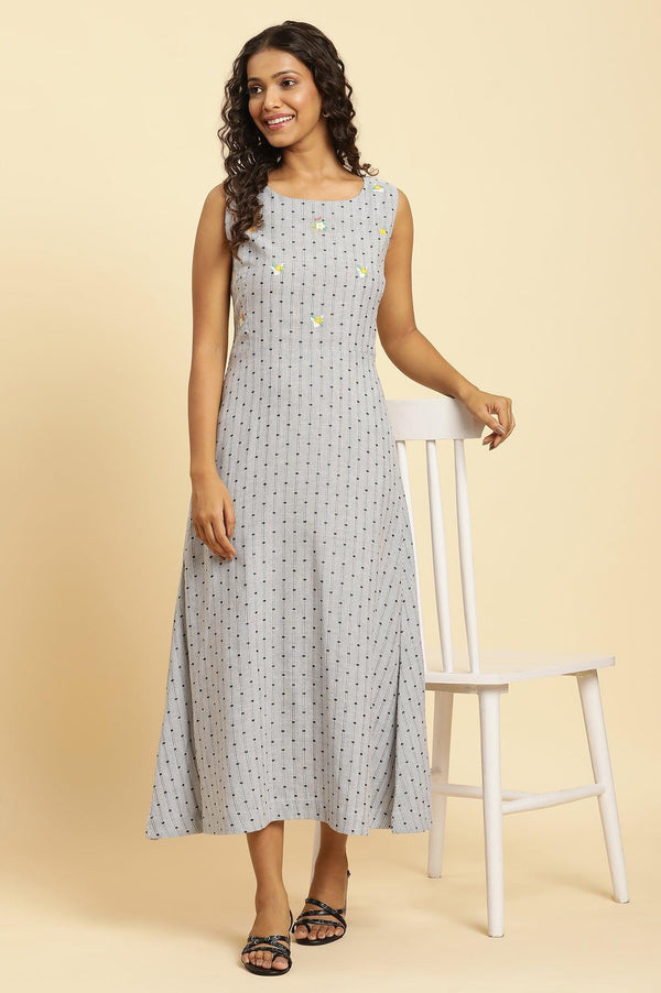 Blue Sleeveless Embroidered Western Dress