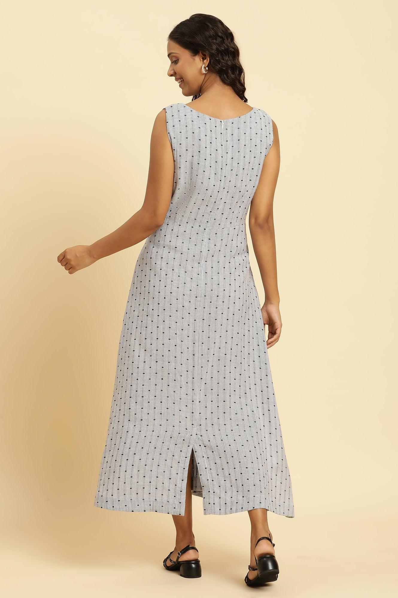 Blue Sleeveless Embroidered Western Dress - wforwoman