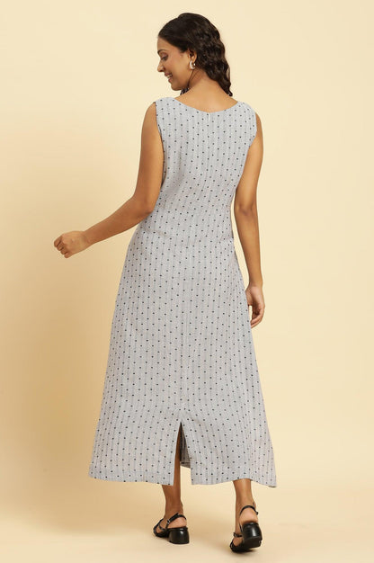 Blue Sleeveless Embroidered Western Dress - wforwoman