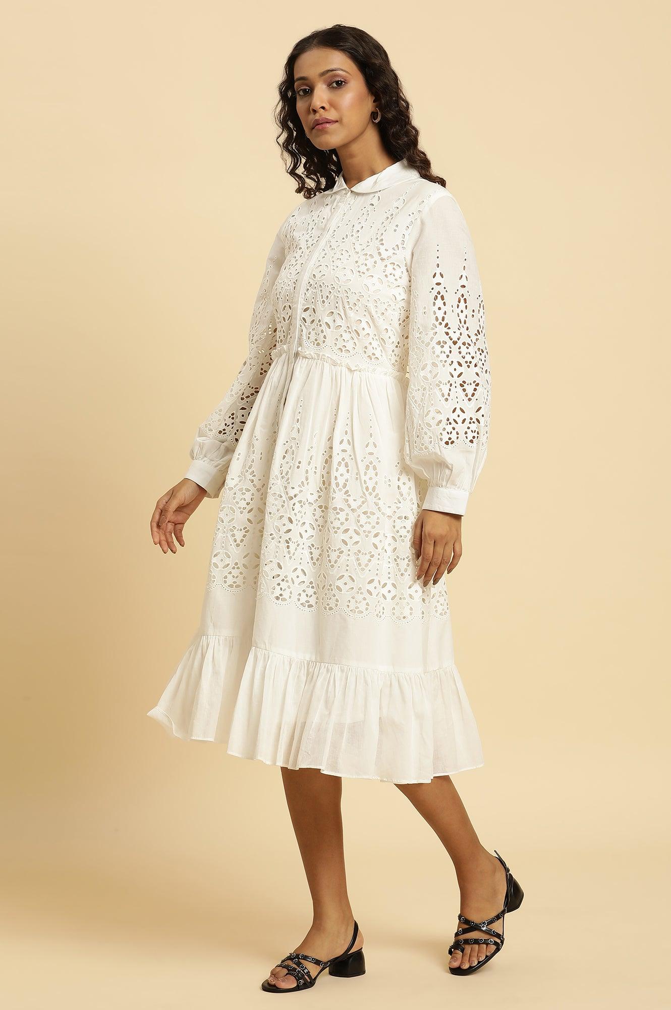 Ecru Schiffli Western Dress - wforwoman