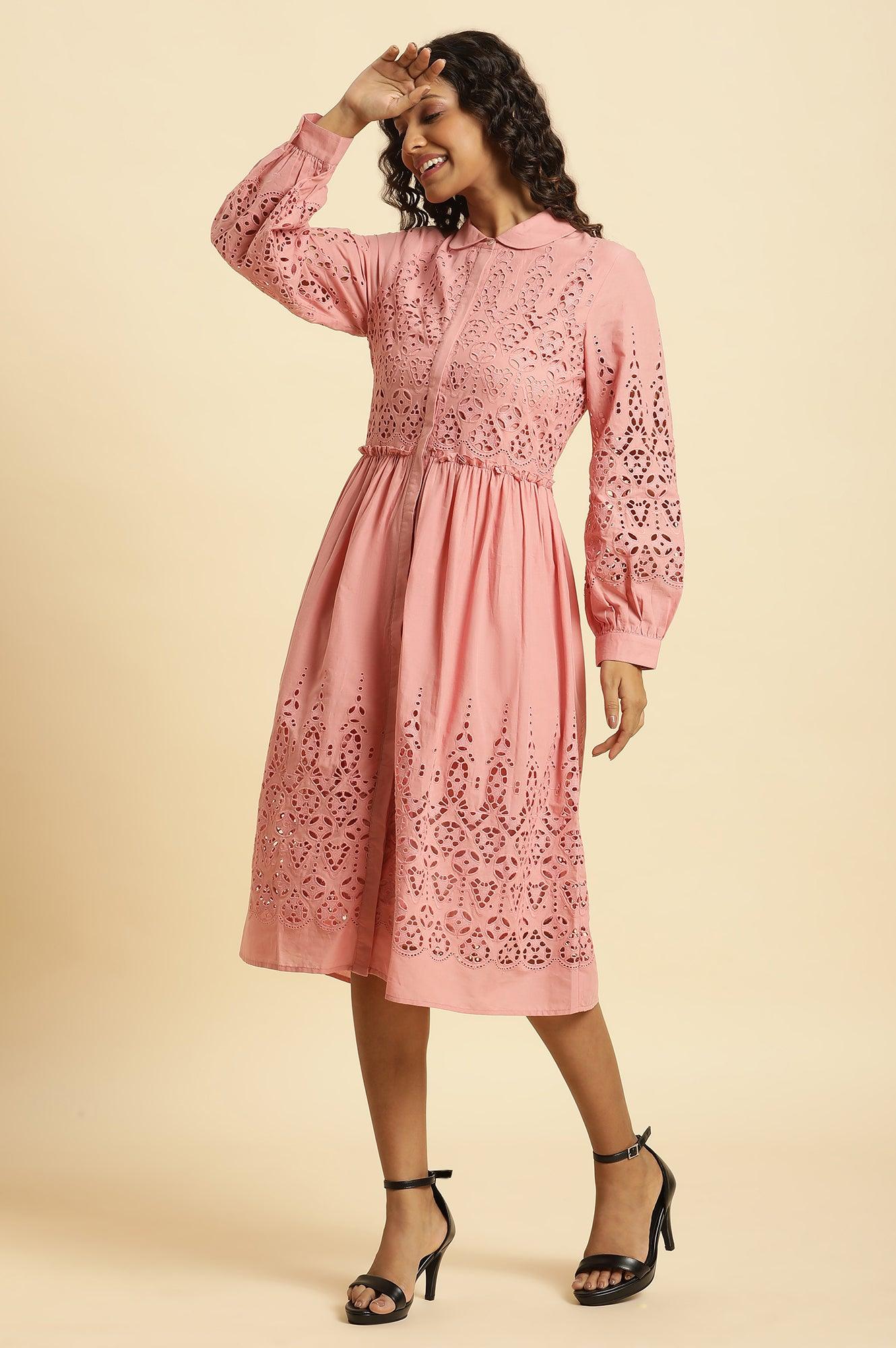 Pink Schiffli Western Shirt Dress - wforwoman