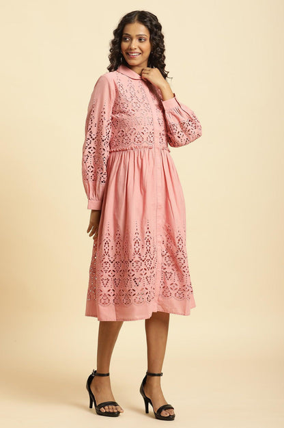 Pink Schiffli Western Shirt Dress - wforwoman