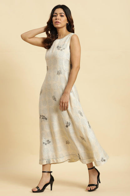 Ecru Sleeveless Western Long Dress - wforwoman