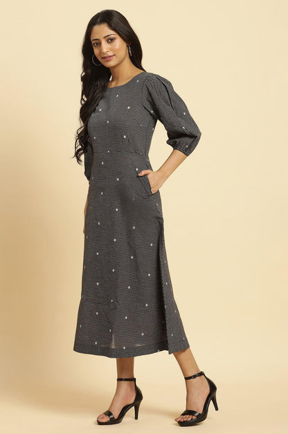 Black Polka Dot Printed Western Dress With Puff Sleeves - wforwoman