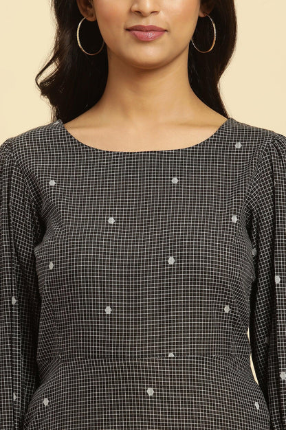 Black Polka Dot Printed Western Dress With Puff Sleeves - wforwoman