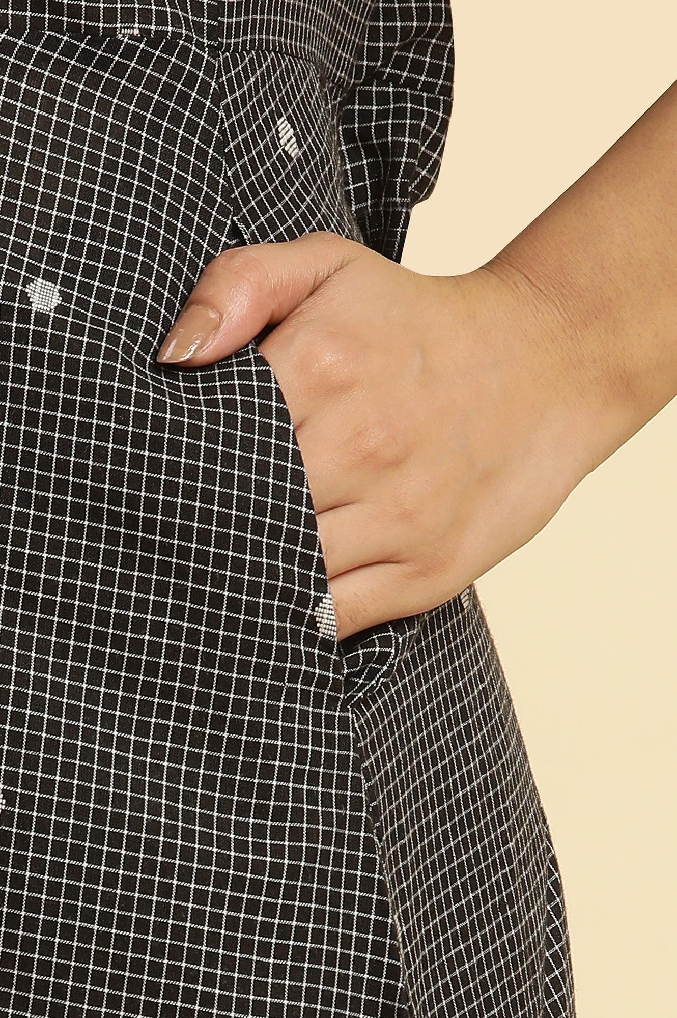 Black Polka Dot Printed Western Dress With Puff Sleeves - wforwoman