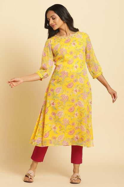 Marigold Yellow Floral Printed Kurta - wforwoman
