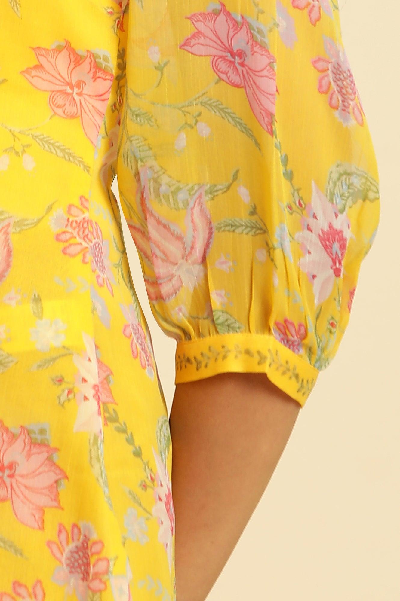 Marigold Yellow Floral Printed Kurta - wforwoman