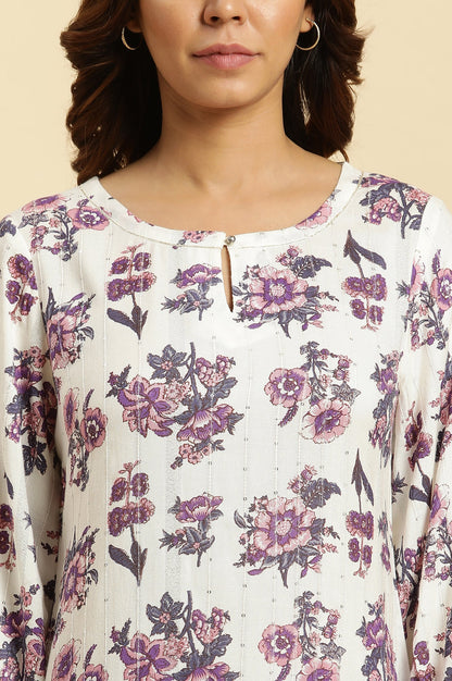 White Floral Printed Gota Rayon A-Line Kurta and Slim Pant Set