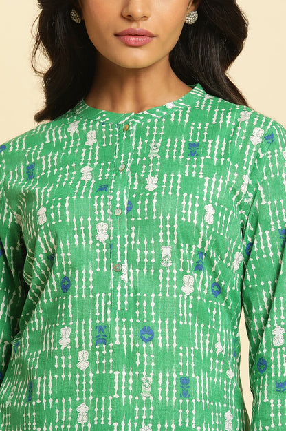 Green Printed Pure Cotton Straight Kurta and Parallel Pant Set